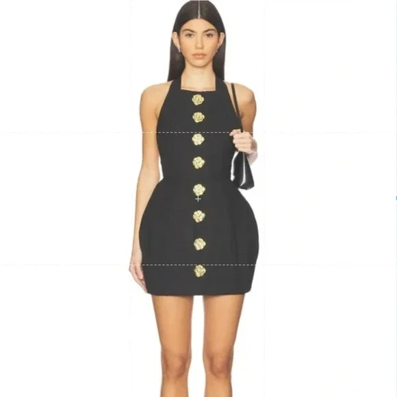 green emerald velvet dress Moya Black & Gold Bodycon Midi Dress With Corsage Detail – Club L London main image 1